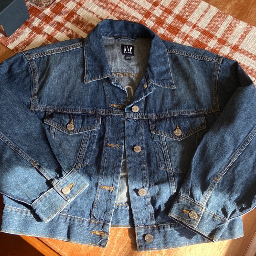 GAP Patchwork Logo Jean Jacket— Size M